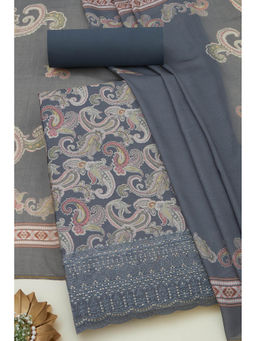 Soch - Womens Grey Muslin Paisley Print Unstitched Dress Material