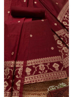 Soch - Womens Maroon Chanderi Woven Design Unstitched Dress Material