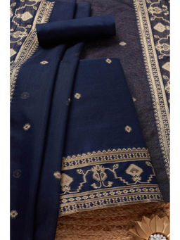Soch - Womens Navy Blue Chanderi Woven Design Unstitched Dress Material