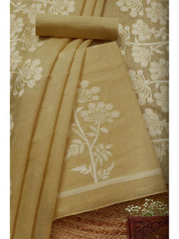 Soch - Womens Mustard Chanderi Woven Design Unstitched Dress Material