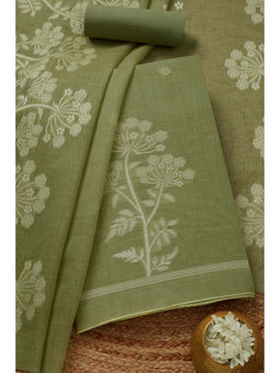 Soch - Womens Light Green Chanderi Woven Design Unstitched Dress Material