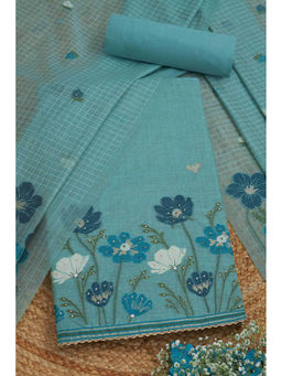 Soch - Womens Blue Chanderi Unstitched Dress Material