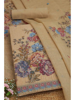 Soch - Womens Beige Chanderi Unstitched Dress Material