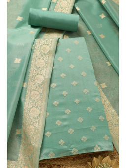 Soch - Womens Turquoise Tissue Shimmer Woven Design Unstitched Dress Material