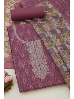 Soch - Womens Onion Pink Art Silk Ethnic Motifs Unstitched Dress Material