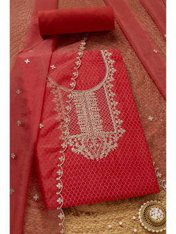 Soch - Womens Red Organza Geometric Print Unstitched Dress Material