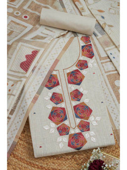 Soch - Womens Cream Chanderi Embroidered Unstitched Dress Material