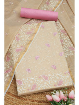 Soch - Womens Gold - Pink Tissue Shimmer Embroidered Unstitched Dress Material