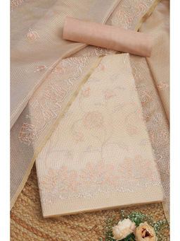 Soch - Womens Peach Kota Shimmer Embroidered Unstitched Dress Material