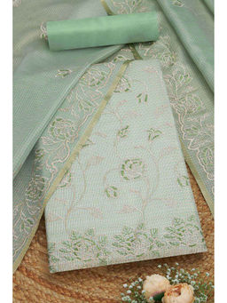 Soch - Womens Sap Green Kota Shimmer Embroidered Unstitched Dress Material