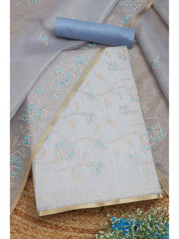 Soch - Womens Blue Kota Shimmer Embroidered Unstitched Dress Material