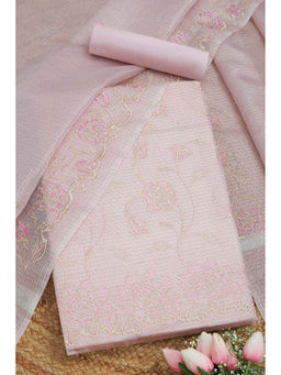 Soch - Womens Onion Pink Kota Shimmer Embroidered Unstitched Dress Material