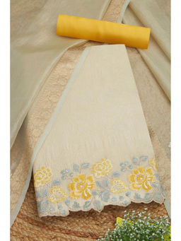 Soch - Womens Beige - Yellow Crushed Tissue Embroidered Unstitched Dress Material