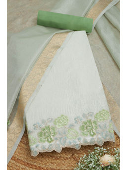 Soch - Womens Beige - Green Crushed Tissue Embroidered Unstitched Dress Material