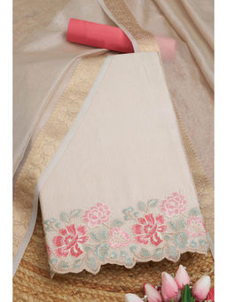 Soch - Womens Beige - Pink Crushed Tissue Embroidered Unstitched Dress Material