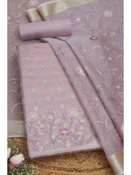 Soch - Womens Onion Pink Kota Embroidered Unstitched Dress Material