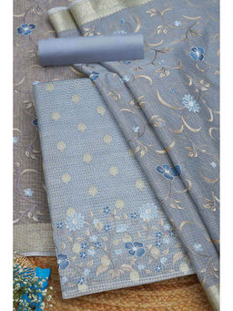 Soch - Womens Grey Kota Embroidered Unstitched Dress Material