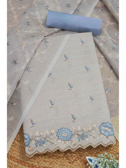 Soch - Womens Grey Kota Shimmer Embroidered Unstitched Dress Material