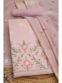 Soch - Womens Blush Pink Kota Shimmer Embroidered Unstitched Dress Material