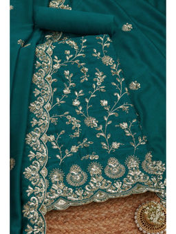 Soch - Womens Teal Silk Embroidered Unstitched Dress Material