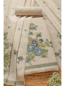 Soch - Womens Beige - Blue Chanderi Woven Design Unstitched Dress Material