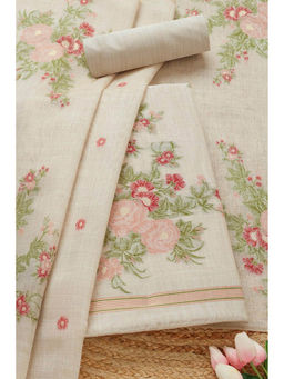 Soch - Womens Beige - Pink Chanderi Woven Design Unstitched Dress Material