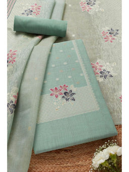 Soch - Womens Powder Blue Chanderi Woven Design Unstitched Dress Material