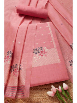 Soch - Womens Blush Pink Chanderi Woven Design Unstitched Dress Material