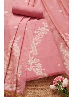 Soch - Womens Blush Pink Chanderi Woven Design Unstitched Dress Material