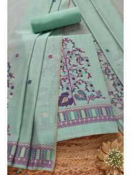 Soch - Womens Powder Blue Chanderi Woven Design Unstitched Dress Material