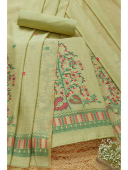 Soch - Womens Light Green Chanderi Woven Design Unstitched Dress Material
