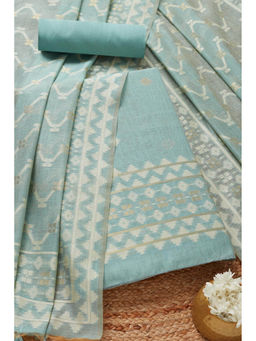 Soch - Womens Powder Blue Chanderi Woven Design Unstitched Dress Material