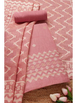 Soch - Womens Blush Pink Chanderi Woven Design Unstitched Dress Material