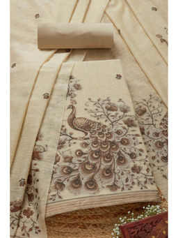 Soch - Womens Beige Chanderi Woven Design Unstitched Dress Material