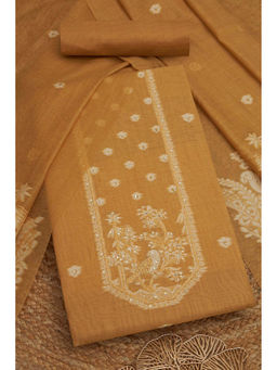 Soch - Womens Mustard Chanderi Woven Design Unstitched Dress Material