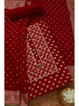 Soch - Womens Red Organza Zari Woven Unstitched Dress Material