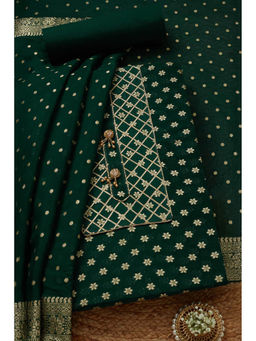 Soch - Womens Bottle Green Organza Zari Woven Unstitched Dress Material