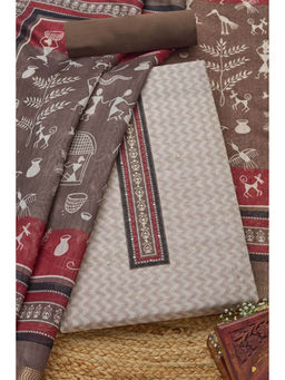 Soch - Womens Beige Tissue Chevron Unstitched Dress Material