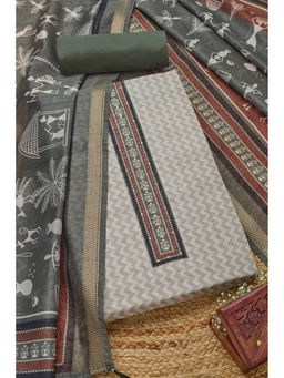 Soch - Womens Olive Tissue Chevron Unstitched Dress Material