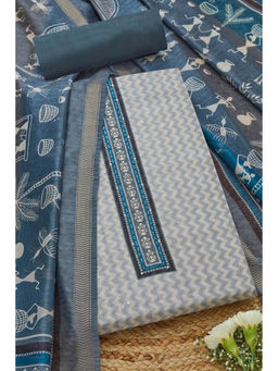 Soch - Womens Blue Tissue Chevron Unstitched Dress Material