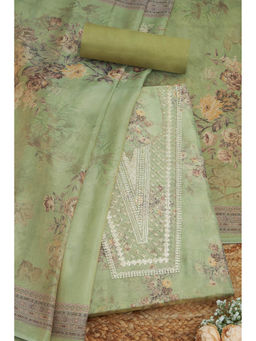 Soch - Womens Sap Green Tissue Shimmer Unstitched Dress Material