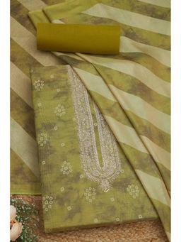 Soch - Womens Olive Tissue Shimmer Bandhani Print Unstitched Dress Material