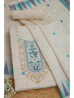 Soch - Womens Beige Chanderi Unstitched Dress Material