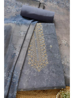 Soch - Womens Grey Tissue Shimmer Unstitched Dress Material