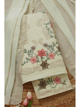 Soch - Womens Cream Chanderi Unstitched Dress Material