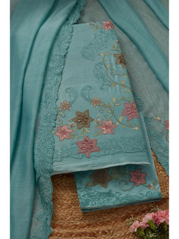 Soch - Womens Blue Chanderi Embroidered Unstitched Dress Material