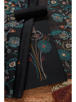 Soch - Womens Black Chanderi Woven Design Unstitched Dress Material