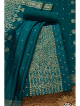 Soch - Womens Blue Silk Zari Woven Unstitched Dress Material