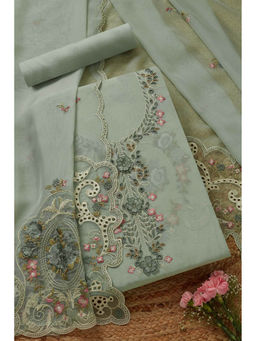 Soch - Womens Sap Green Organza Embroidered Unstitched Dress Material