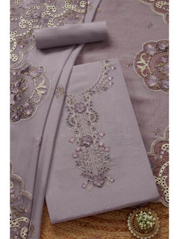 Soch - Womens Lavender Organza Embroidered Unstitched Dress Material